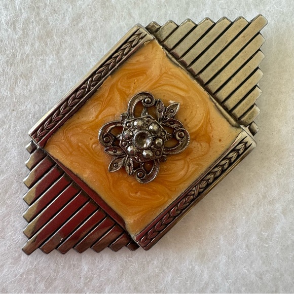 Vintage Mid Century Modern Silver and Enamel Brooch Pin - Picture 2 of 7